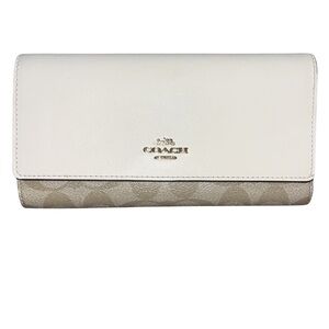Coach Slim Trifold Wallet Signature Canvas Light Khaki Chalk C5966